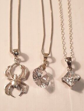 Sterling Silver Spider & Crystal Pendant Necklace Set - Silver